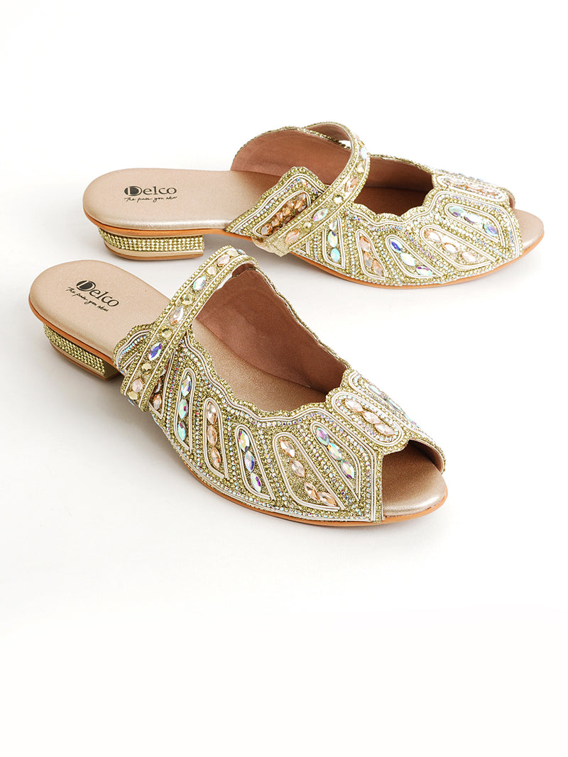 Delco Fancy Stone Block Heels