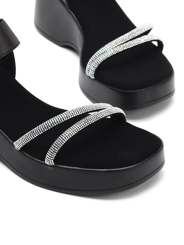 Elegant Platform Sandals with Synthetic Stones