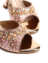 Muse Block Heel Slip-Ons with Fancy Stones