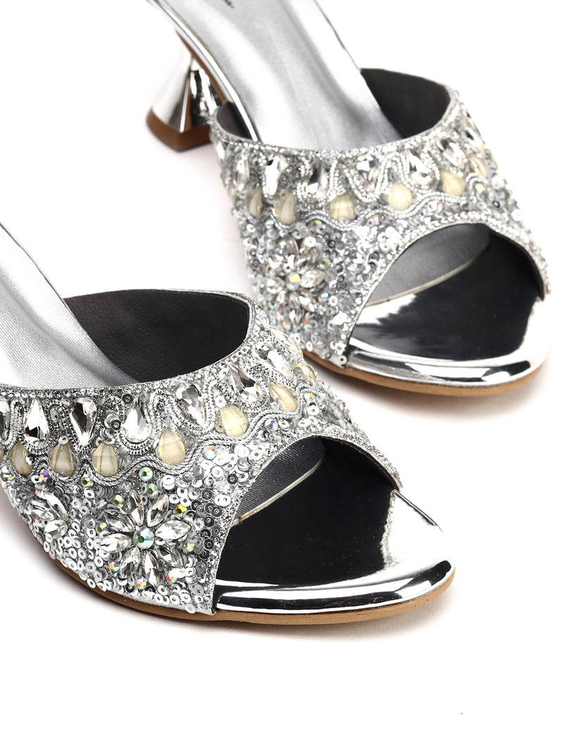 Muse Block Heel Slip-Ons with Fancy Stones