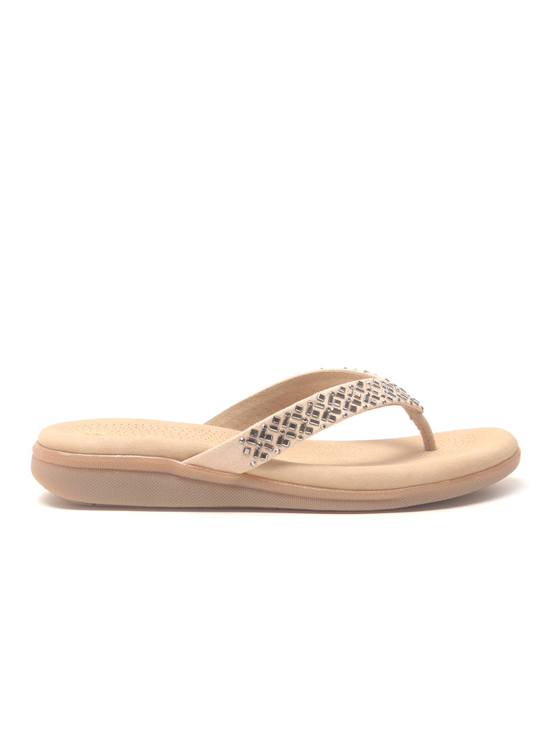 Delco Womens Beige Colored Flat Slip Ons