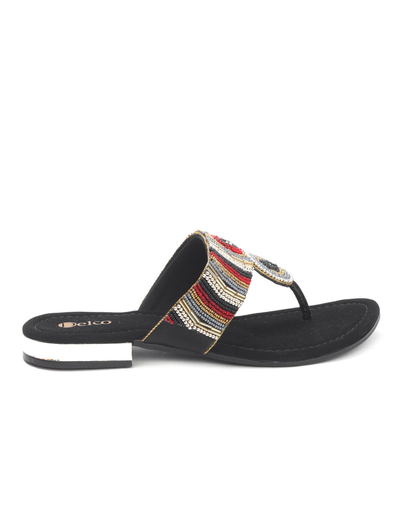 Delco Party Wear Beaded Flat Slip-Ons