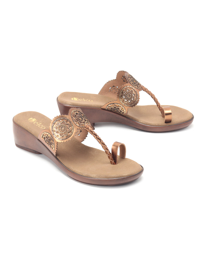 Delco Embellished Synthetic Open Toe Platform Chappal With Laser Cuts