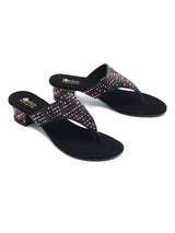 Delco Fancy Stone Block Heel Slip-Ons