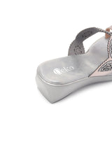 Delco Embellished Synthetic Open Toe Platform Chappal With Laser Cuts