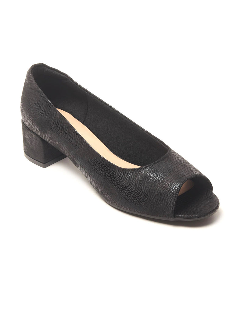 Delco's Women Black Solid Leather Peep Toes