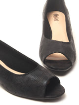 Delco's Women Black Solid Leather Peep Toes