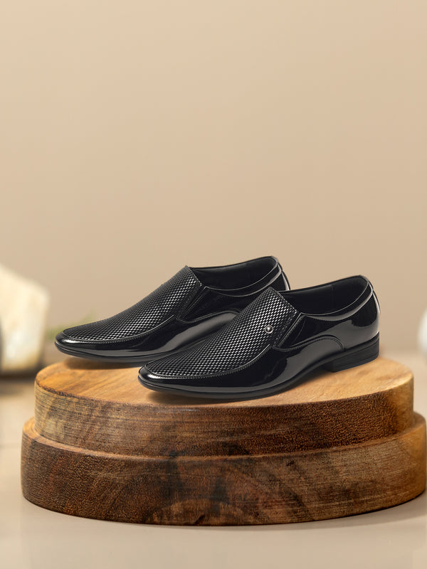 Delco Men's Black Textured Formal Slip-Ons